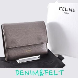CELINE Women’s Small  Tri-Fold Wallet Leather | Color: Greige | w/Box & Bag 🩶🩶